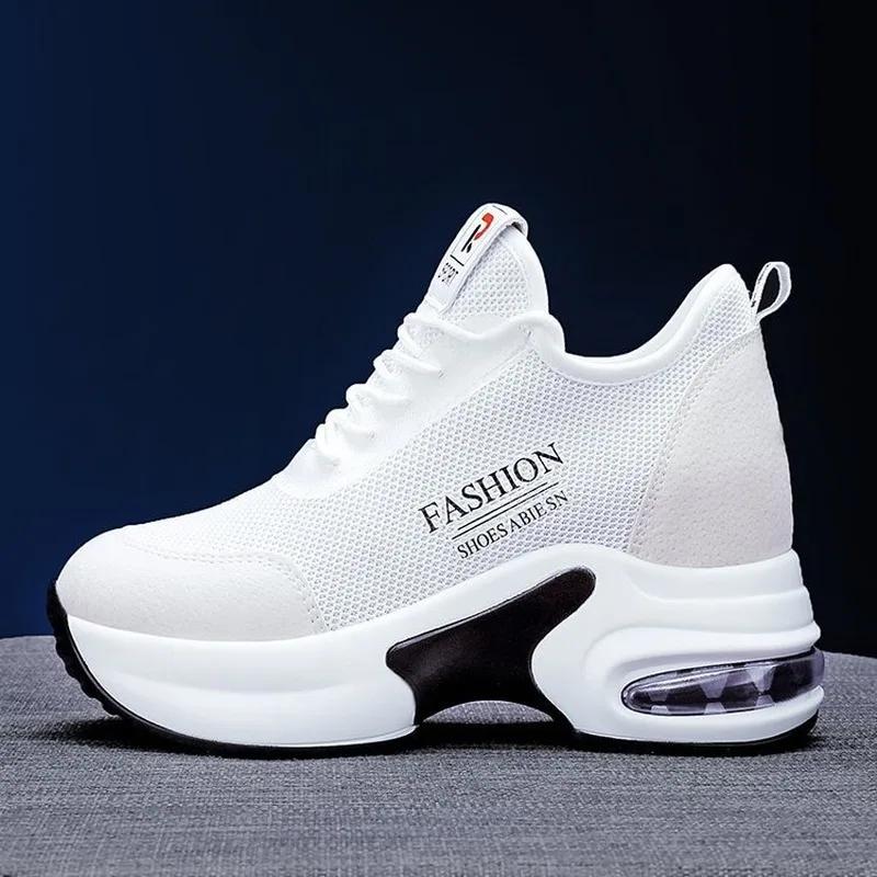 Мода 2024 года, женские кроссовки на платформе с танкеткой, весна-осень, высококачественная сетчатая дышащая женская обувь с увеличенным размером, повседневная обувь