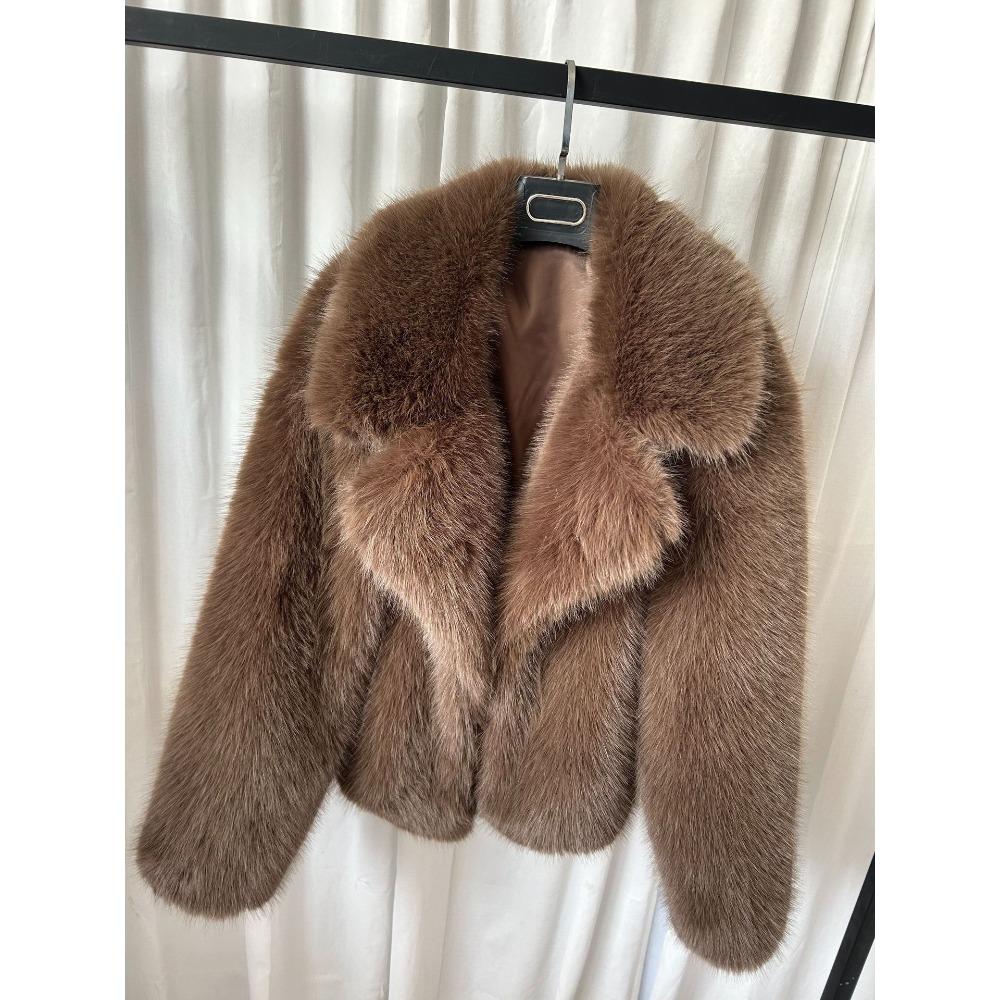 Women's Notched Lapel Long Sleeve Oversized Urban Style Faux Fur Coat Jacket