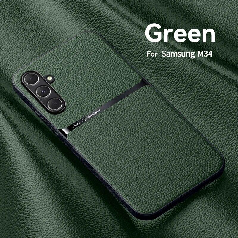 Для Samsung Galaxy M34 5G чехол автомобильный магнитный держатель кожаные чехлы для телефонов Samsung M34 M 34 5G SM-M346B противоударная задняя крышка