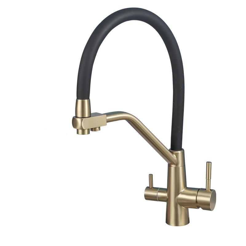 Кухонный кран из нержавеющей стали 304 для питьевой фильтрованной воды, с двумя ручками, смеситель горячей и холодной воды, кран для кухонной мойки, гусак, черный