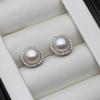 Real Pearl Stud Earrings For Women,White Freshwater Natural Pearl Earrings Wedding Jewelry 925 Silver