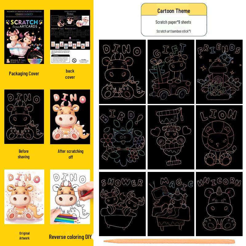 Colorful Scratch Art Set: Cartoon DIY Doodle & Drawing Book for Kids