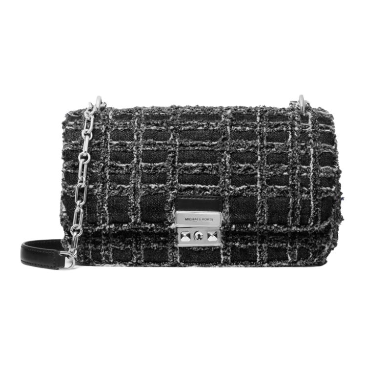 Michael Kors MK Tribeca Classic Стеганая тканевая сумка через плечо Женские сумки Джинсово-синий Белый Черный 30S4S2RL7C