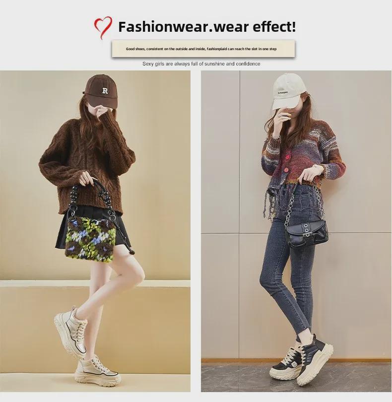 Korean Velvet High-Top Women's Dad Shoes: Winter 2024 - Warm, Thick-Soled Sports Sneakers (Style: LD602)