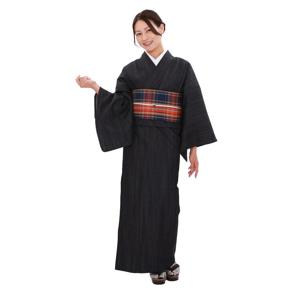 Kyoto Kimono Yuzen Washable Denim Kimono, Kaihara Komon Pattern, Single Kimono, Women's, Size M, Indigo, High-Quality, Made in Japan, Ready-to-Wear
