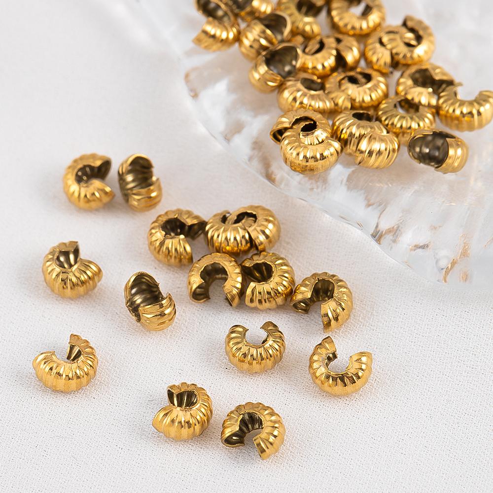 10pcs 20pcs 5mm Gold Plated Open Crimp Covering Beads Pumpkin Stainless Steel End Beads Stopper DIY Jewelry Making Accessories