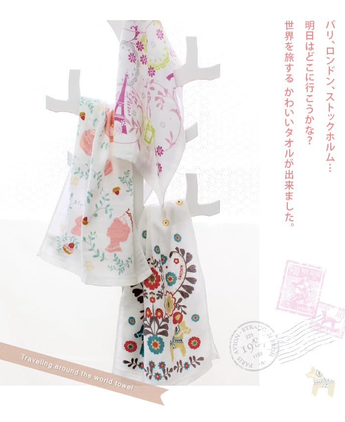 Hiorie Полотенца для лица, Марлевые полотенца, Набор из 3 штук, Милый дорожный узор, Сделано в Японии, Тонкие, Быстросохнущие, Дорожная серия Набор из 3 штук