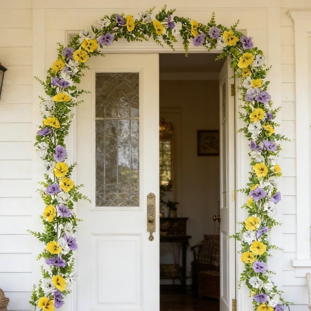 Hanging Flower Wreath Eucalyptus Leaf Garland UV Resistant Pansy Eucalyptus Vines  Garden Decor