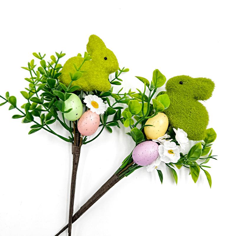 1PC Table Arrangement Colorful Floral Stems Creative Moss Bunny DIY Bunny & Eggs Easter Artificial Flower Bouquet