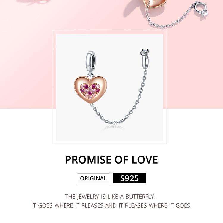 BAMOER Стерлингового Серебра 925 пробы Блестящий Розовый Циркон Розовое Золото Подвеска в форме сердца подходит для оригинального браслета 3 мм DIY Ювелирные изделия