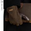 JIUMU Men's Winter Fleece-Lined Sheepskin Leather Cycling Gloves