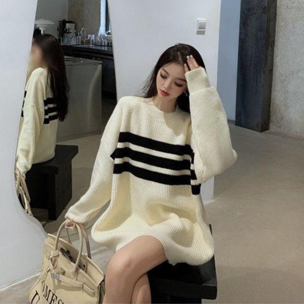 Gothic Sweaters Women Harajuku Punk Knitted Stripes Jumper Vintage Plus Size Loose Long Sleeve Pullover Tops Streetwear