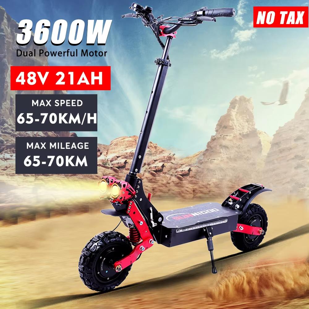 Sunnigoo X7 3600W Dual Motor Electric Scooter 48V 21Ah Battery, 65-70km/h High Speed, 10 Inch Off-Road Tires, 60km Range Adult Escooter