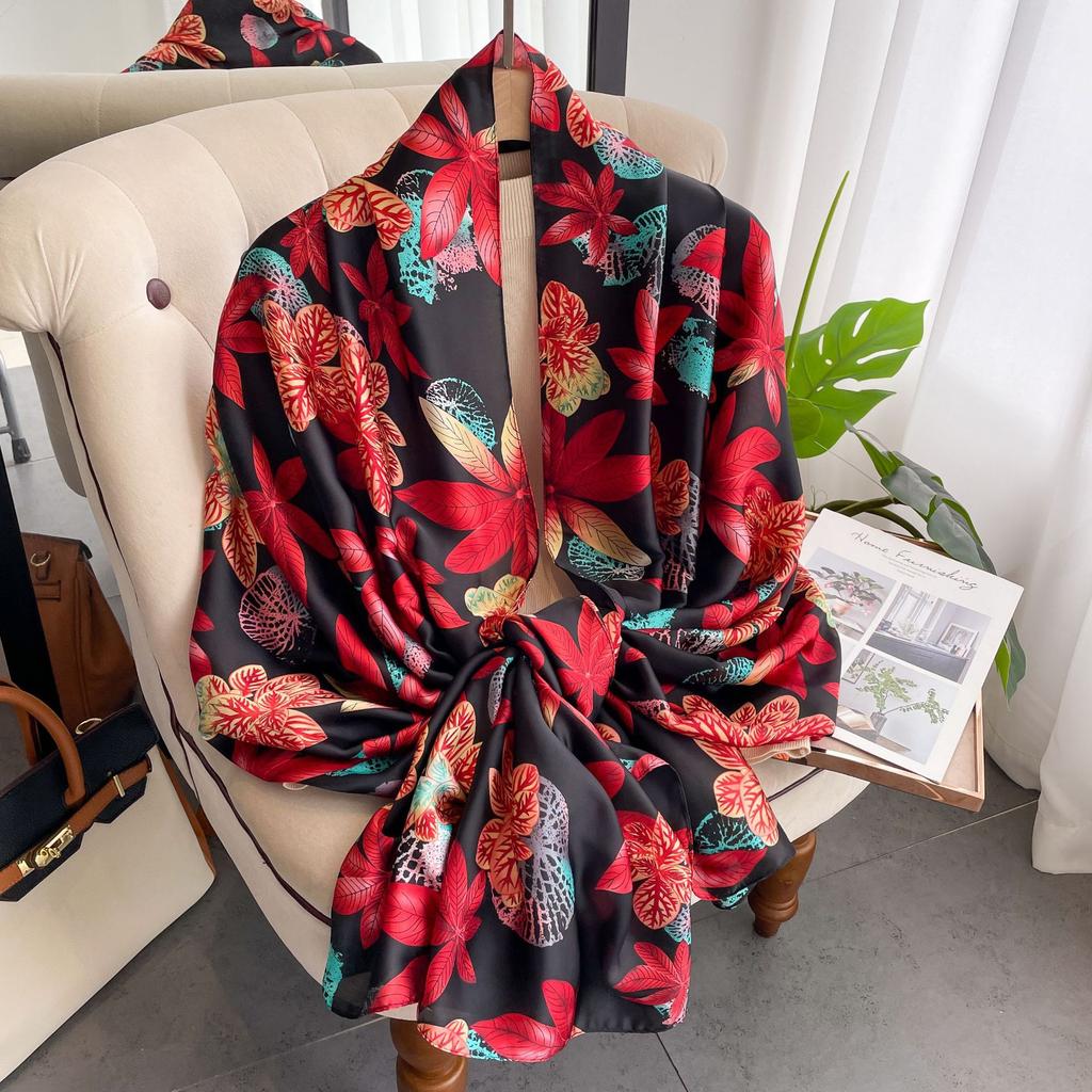 Women Scarf Silk Scarves Spring And Summer Fashion Printing Shawl Temperament Long Wrap Thin For Travel Warm Neck Sun Protection