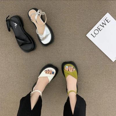 Французские нишевые туфли на высоком каблуке, модные новые летние желтые босоножки на среднем каблуке на толстом каблуке в корейском стиле с круглым каблуком T