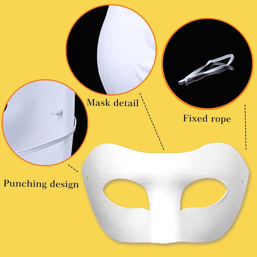 PARAOR 16PCS DIY White Masquerade Mask Paintable Paper Mache Mask White Half Face Masks for Mardi Gras Cosplay Masquerade Dance Party Halloween