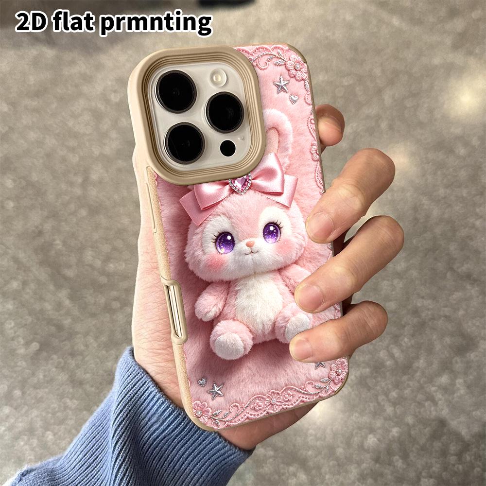Phone Case: 2D flat lambskin cases suitable for iPhone 18, 17, 16, 15, 14, 13 Pro, pink rabbit, Christmas and Halloween gifts