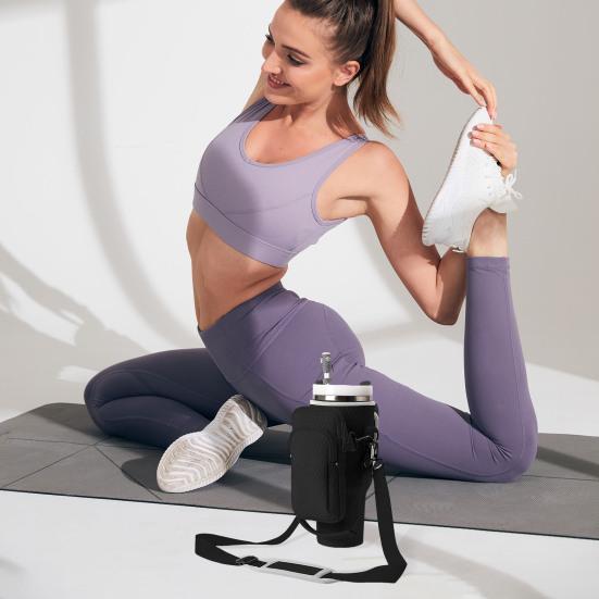 Держатель для бутылки с водой на 40 унций со съемным карманом-мешочком Регулируемый ремень для аксессуаров для чашек Сумка для переноски бутылки с водой с застежкой-молнией для ключей телефона