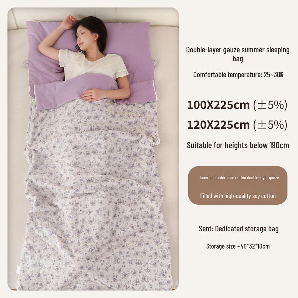 Hao Run Qi Summer Cotton Double Layer Gauze Adult Sleeping Bag – Lightweight for Travel, Camping, and Outdoor Use