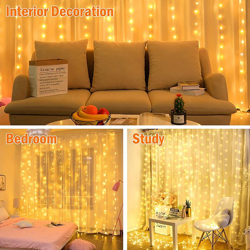3M Solar Curtain String Lights Outdoor Fairy Lights Solar Powered Twinkle String Lights 8 Modes For Home Garden Patio Decor