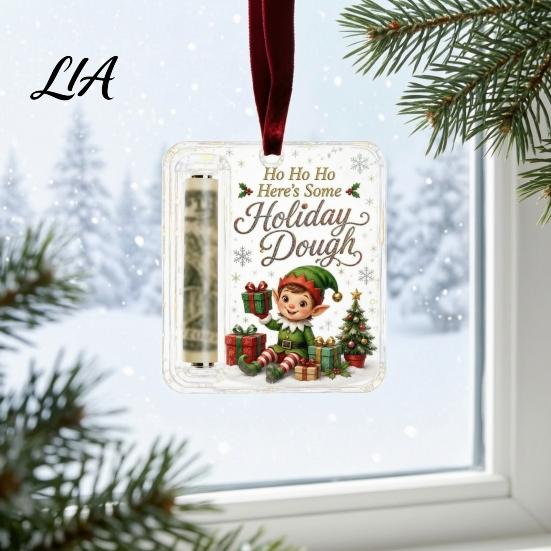 Retro Christmas Tree Hanging Decor Cash Holder Pendant, Money Decoration, Transparent Acrylic Holiday Gift Pendant Ornament with Card Slot for Festive