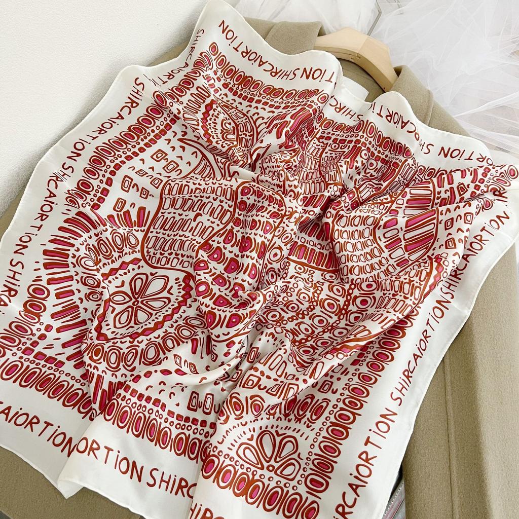 Small Square Scarf Letter Printed Silk Scarf Women's High Definition Thin Hair Tie Bags Tie Bags Commuting Career Accessories Neckerchiefs