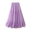 Qooth Women Sweet Tulle Cake Mesh Skirt Elegant Elastic Waist Fairy Long A-line Tutu Skirt With Big Swing For All Season QT2227