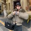 Womens Short Puffer Coat With Fur Hood Winter Warm Cotton Padded Jacket