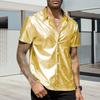 Мужская летняя рубашка с глянцевой поверхностью, отложным воротником, однобортный кардиган, свободная рубашка для вечеринок, повседневная одежда средней длины, топ