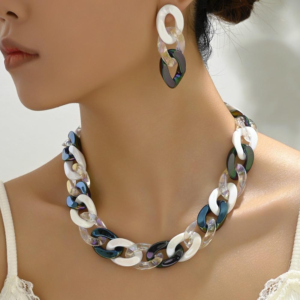 Acrylic Earrings Necklace Set Chunky Jewelry Set Gift 2024 New Link Chain for Women