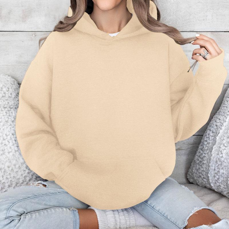 Women's Casual Loose Hooded Multi-coloured Solid Colour Autumn and Winter Sweatshirt