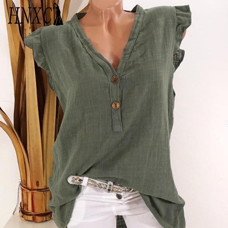 HNXC Women's Fashion Casual Solid Color Print Sleeveless V Neck Blouses & Shirts