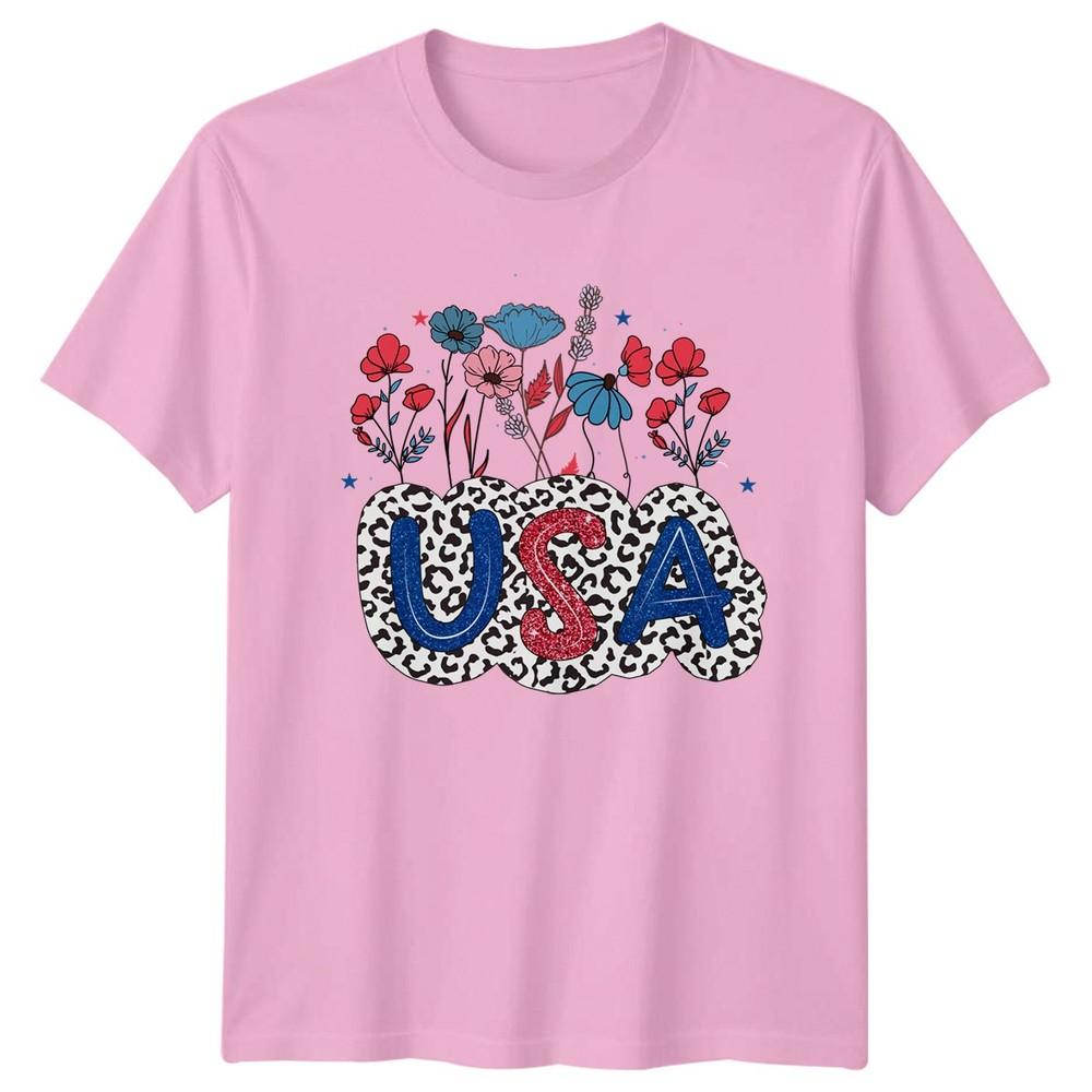 Usa Unisexs TShirt Floral Leopard Patriotic 4th Of July Gift For Her