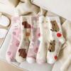 Comfortable and Warm Mink Fleece Socks for Autumn and Winter, Women's Warm Fleece Mid-calf Socks, Cartoon Soft and Versatile Casual Socks
