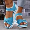 Fashion Women Wedge Heels Sandals Color Block Woven Strap Thick Bottom Lightweight Summer Increase Height Platform Sandals