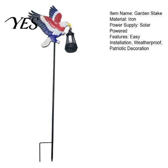 Solar Eagle Garden Stake American with Lantern, 250th Anniversary Yard Art Stake, 4th Outdoor of July Metal Decoration for Lawn Patio Porch