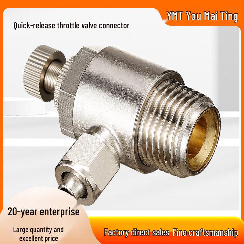 Copper Pneumatic Quick Connect Air Hose Throttle Valve with Speed and Flow Control, One-Way Limiting Cylinder, Model SL6-01/8-02.