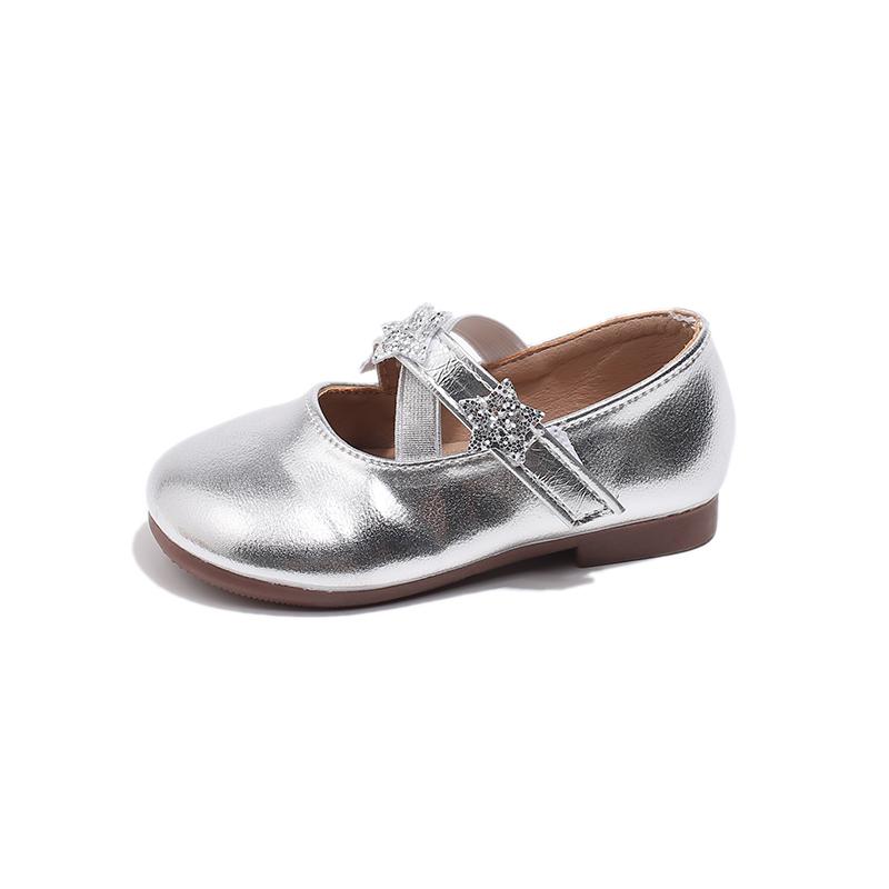 Children's Leather Shoes Solid Color Girls Ballet Shoes Fashion Simple Princess Versatile Kids Party Shoes Gold Silver Causal