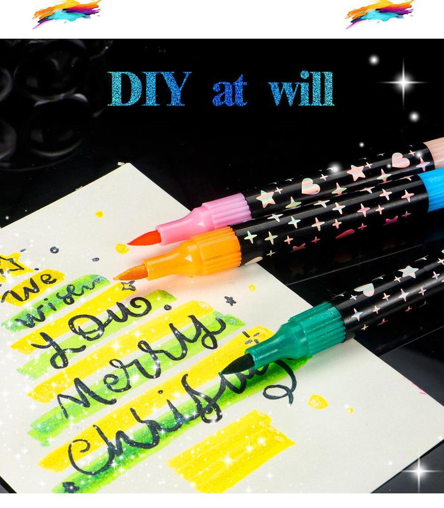 Dual-Headed Glitter Acrylic Marker Pen - Opaque, Double-Color, Superimposable