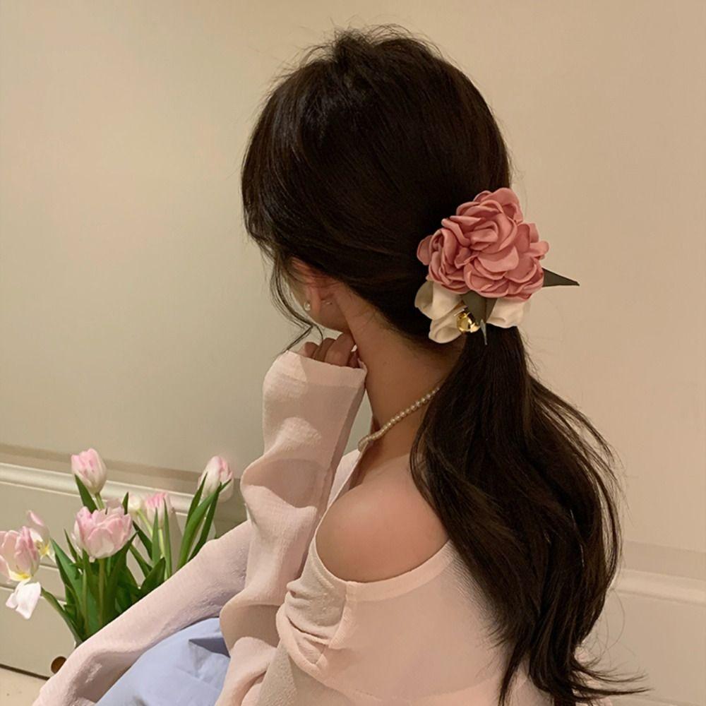 Милые резинки для волос с бусинами, розовая эластичная резинка для волос, винтажная цветочная резинка для волос, держатель для хвоста
