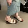 Popular Spot Foreign Trade Flat-bottomed Slippers Women's 2025 New Summer Wear Premium Leather Slippers Beach Cool Slippers