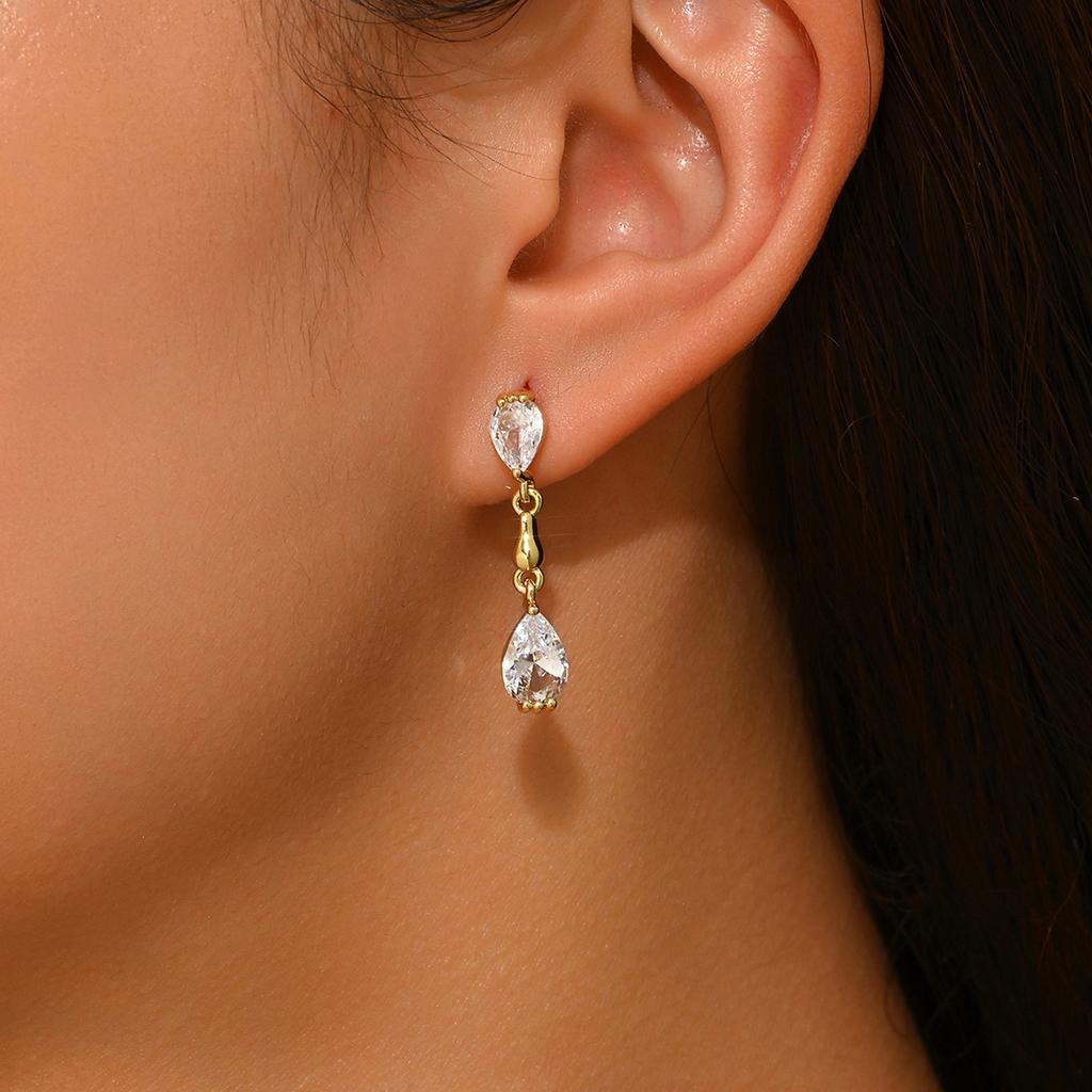 Teardrop Crystal Dangle Earrings for Women Gold/Silver Tone Water Drop CZ Drop Earrings Bridal Wedding Jewelry Gift