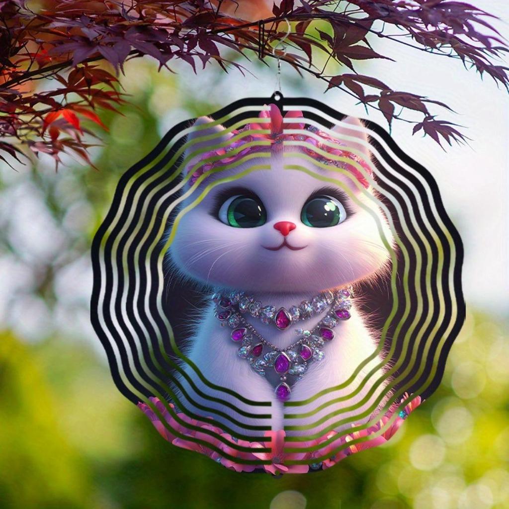 Металлический ветряной спиннер 10 дюймов с дизайном кошки и розовыми драгоценностями, вращающийся на 360° крюк для украшения балкона, сада, газона на открытом воздухе, весна, лето, осень