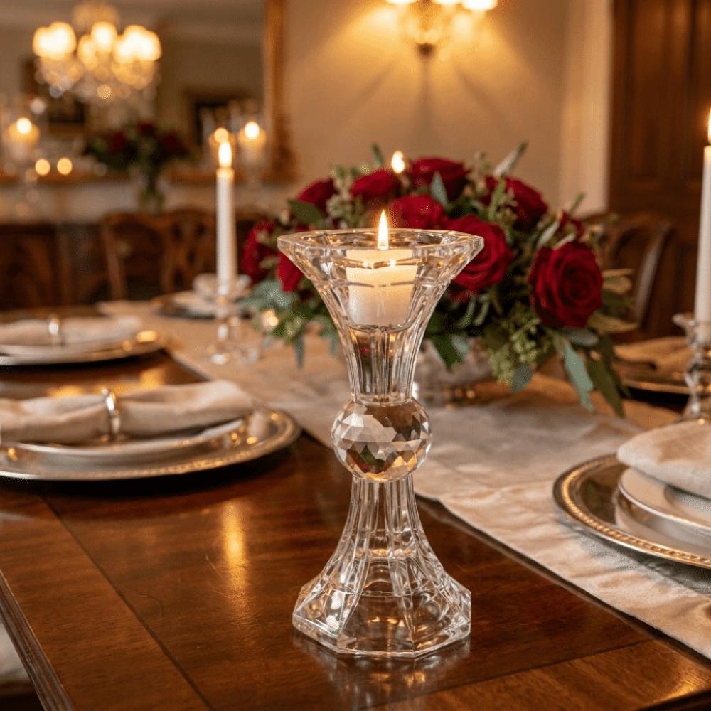 Elegant Glass Candle Holder Vintage Tabletop Candle Holder Pillar Candle Holder  Dining Room