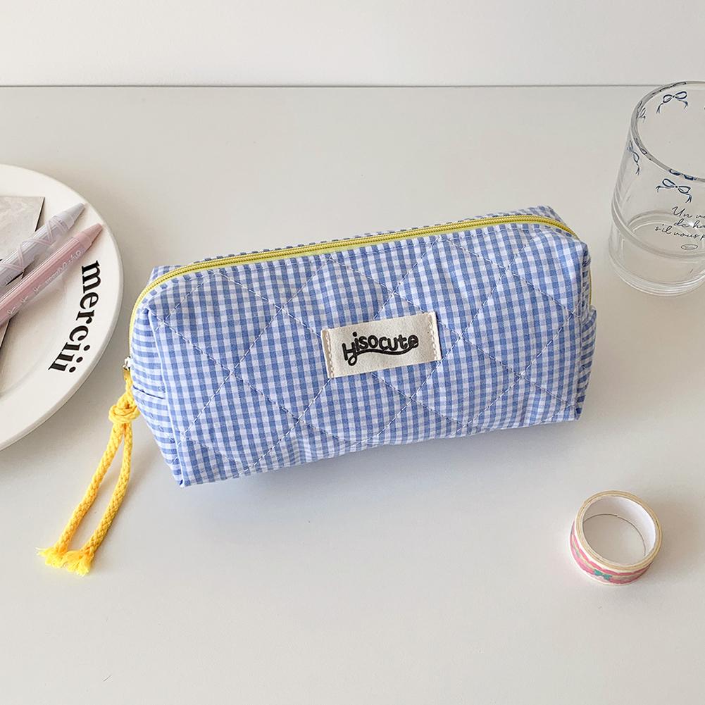 Large Capacity Plaid Cloth Pencil Case Korean Style Cloth Makeup Bag INS Style Student Stationery Storage Bag