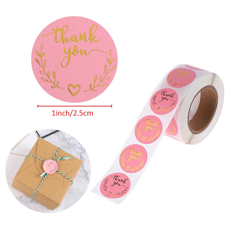 Наклейки с благодарностью, этикетки с золотой фольгой, 500 шт., 1 дюйм, розовые наклейки с подарками