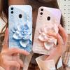 Цветущие синие цветы Для Samsung A73 72 71 A70 56 55 54 A53 52 51 50 42 A35 A34 33 32 31 26 25 24 23 22 30 стеклянный чехол для телефона