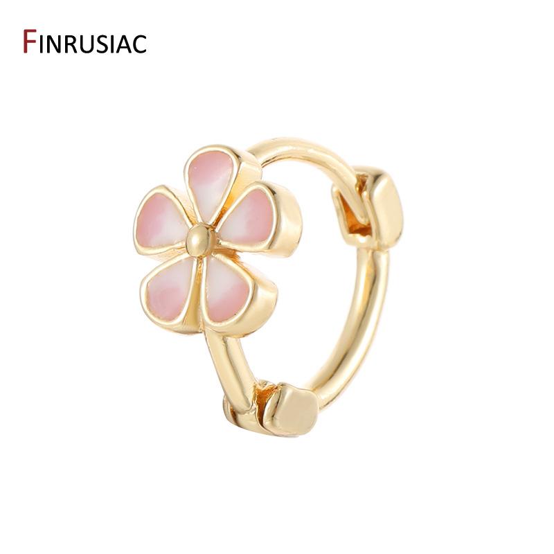 Новые Модные Серьги-Кольца из Латуни с Покрытием 14K Золотом, Цветок, Эмаль для Женщин, Капающее Масло, Серьги-Хугги, Украшение для Девичьей Вечеринки, Подарок