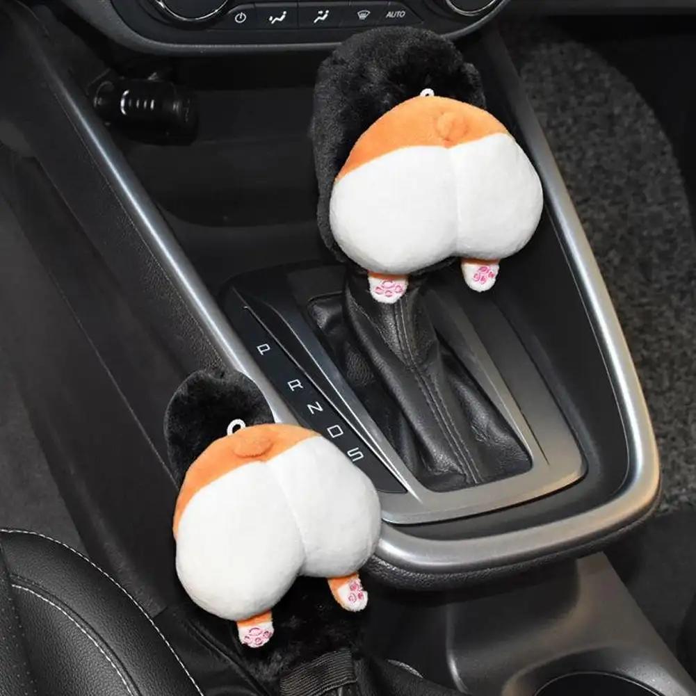 Милый мультяшный автомобильный чехол для рычага переключения передач, мягкий плюшевый чехол для автоматического рычага переключения передач, чехол для ручного тормоза, ремень безопасности, чехол для зеркала заднего вида, автомобильные аксессуары