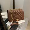 Fashionable Trend Chain Lock New Diamond Indentation Women's Korean Version Simple Crossbody Single Shoulder Small Square Bag Trendy